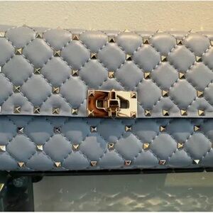 Studded Quilted Blue Clutch
